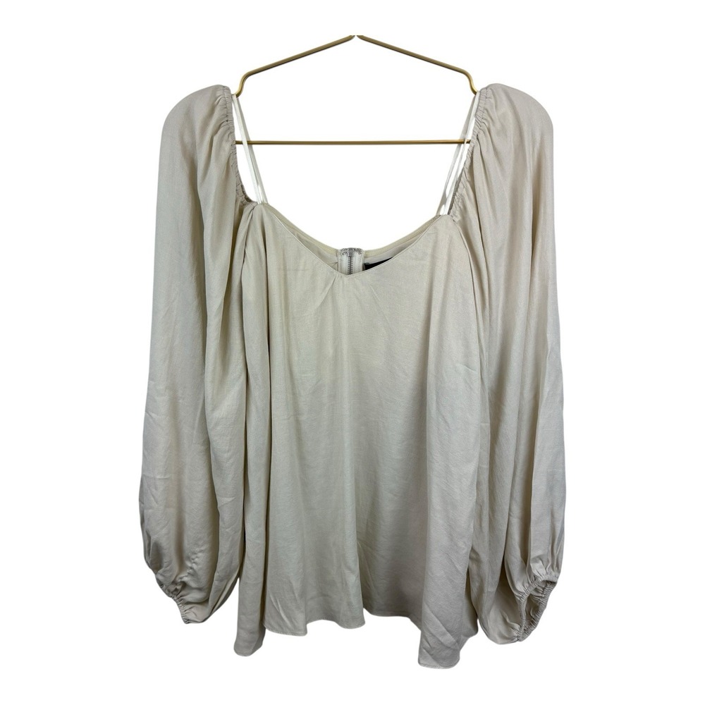 Pomander Place Tuckernuck Bubble Sleeve Beige Cream Top Size M Rayon